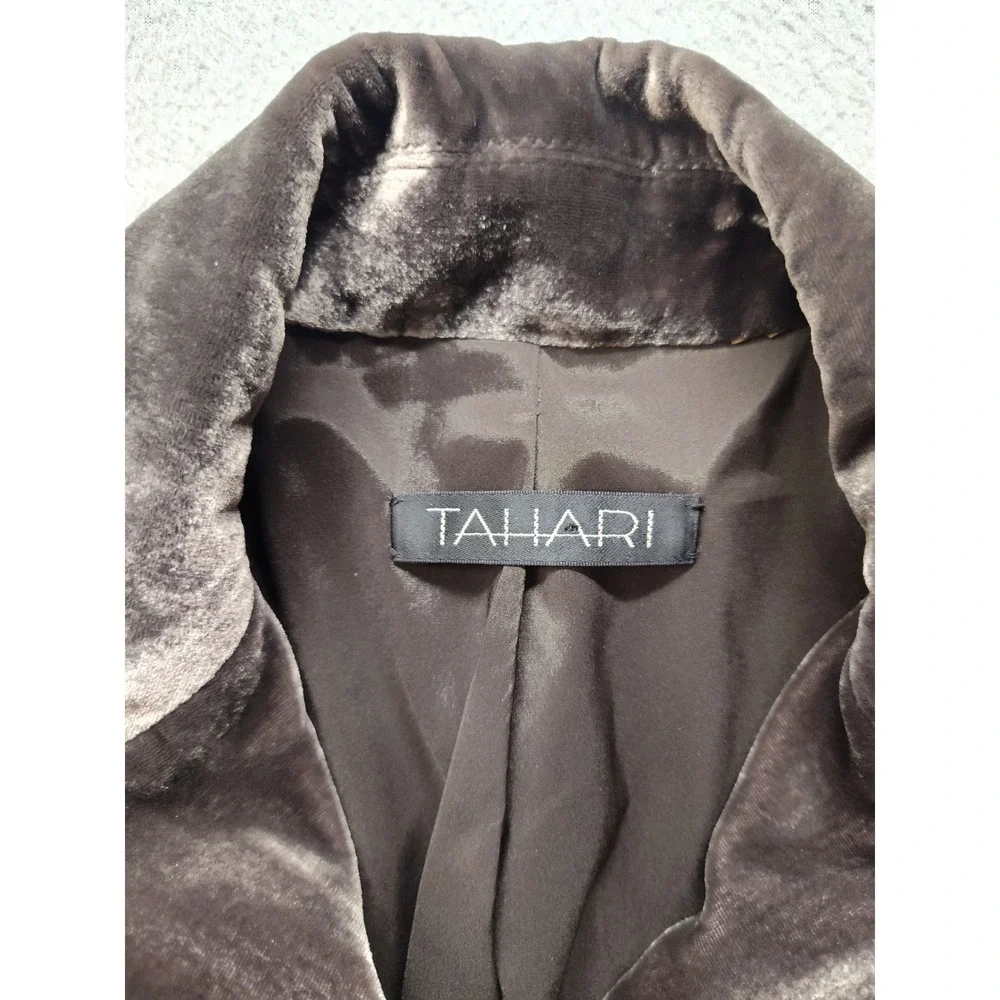 Tahari Brown Velvet Silk Blend Blazer Jacket Size 0 Pockets Ruched Classic